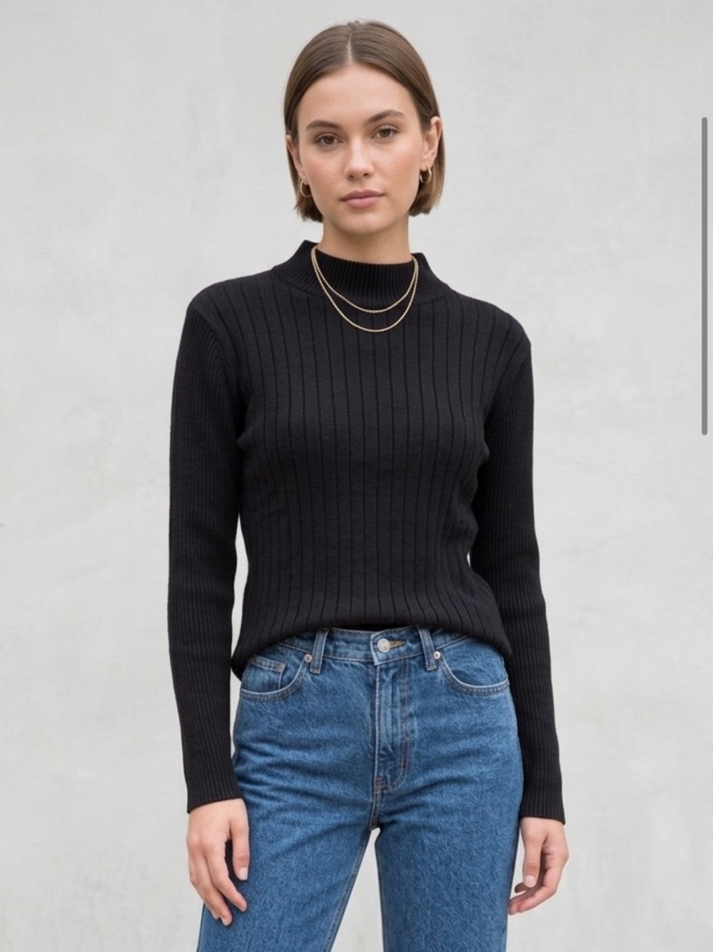 Classic Minimalist Staple - Brandy Melville Black Ribbed Mockneck Sweater